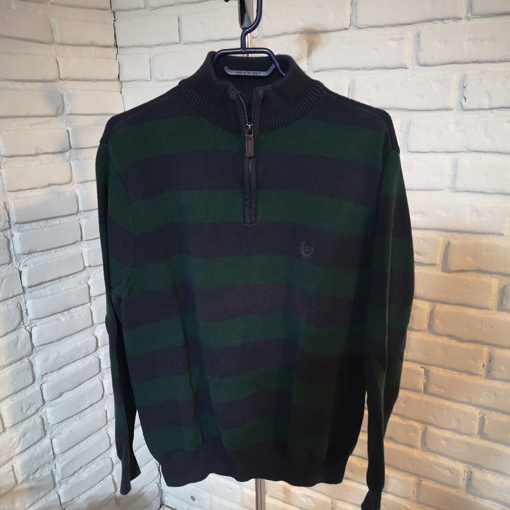 Chaps Men's Size Large 1/4 Zip Loose Fit Navy & Green Long Sleeves Sweater